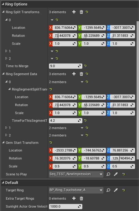 Some of the Options exposed to Level Designers on the Touchstone blueprint.